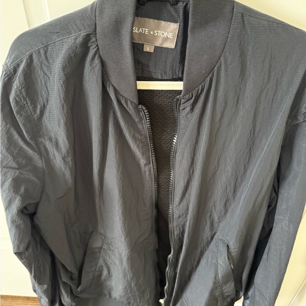 Slate & Stone Navy Blue Bomber, nylon vented inside & ripstop “crinkle” fabric